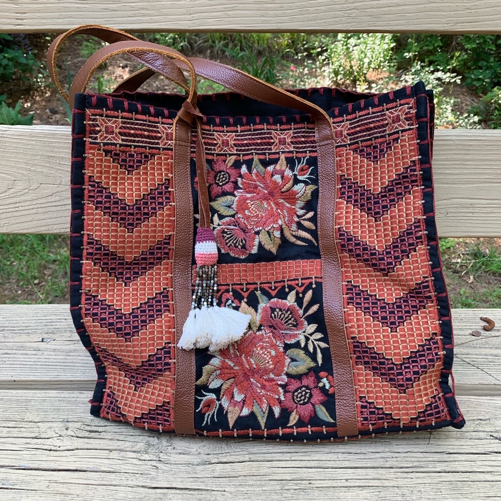 Johnny Was embroidered canvas tote
